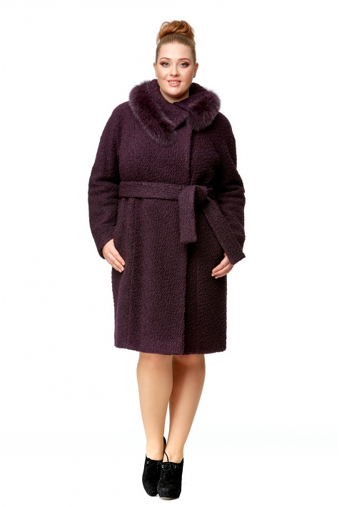 Женское пальто из текстиля с воротником, отделка песец 8002014