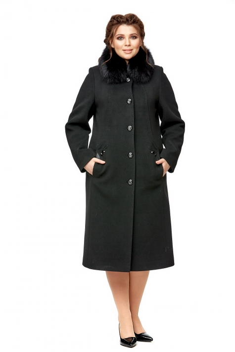 Женское пальто из текстиля с воротником, отделка песец 8002097