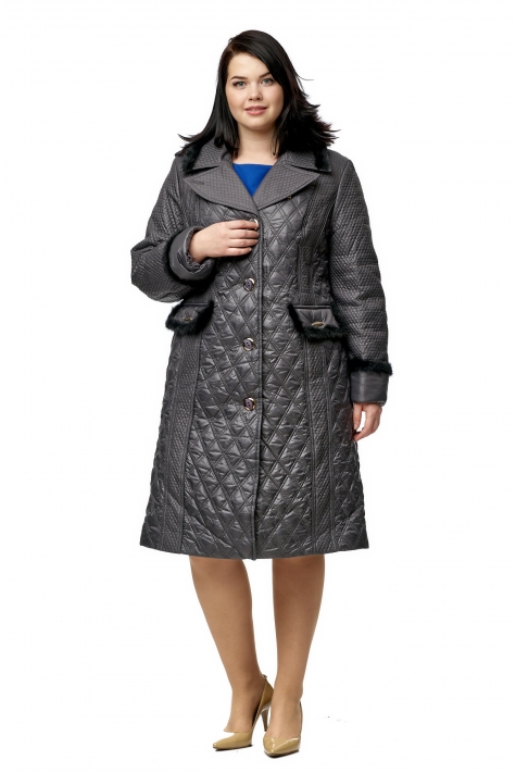 Женское пальто из текстиля с капюшоном, отделка норка 8010036
