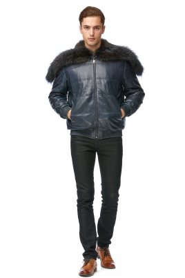 Зимняя мужская кожаная куртка из натуральной кожи с капюшоном, отделка енот