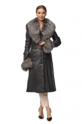 Женское кожаное пальто из натуральной кожи с воротником, отделка лиса