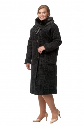 Демисезонное женское пальто из текстиля с воротником, отделка искусственный мех