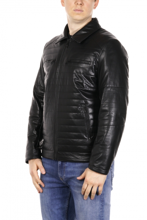 Мужская кожаная куртка из эко-кожи с воротником 8021946
