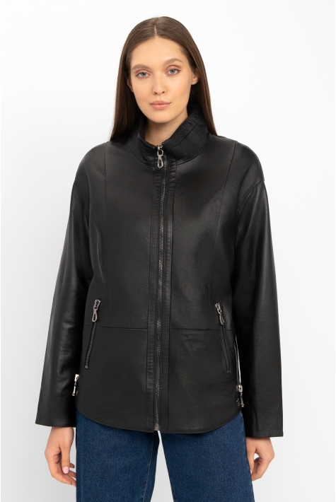 Женская кожаная куртка из натуральной кожи с воротником 8022275