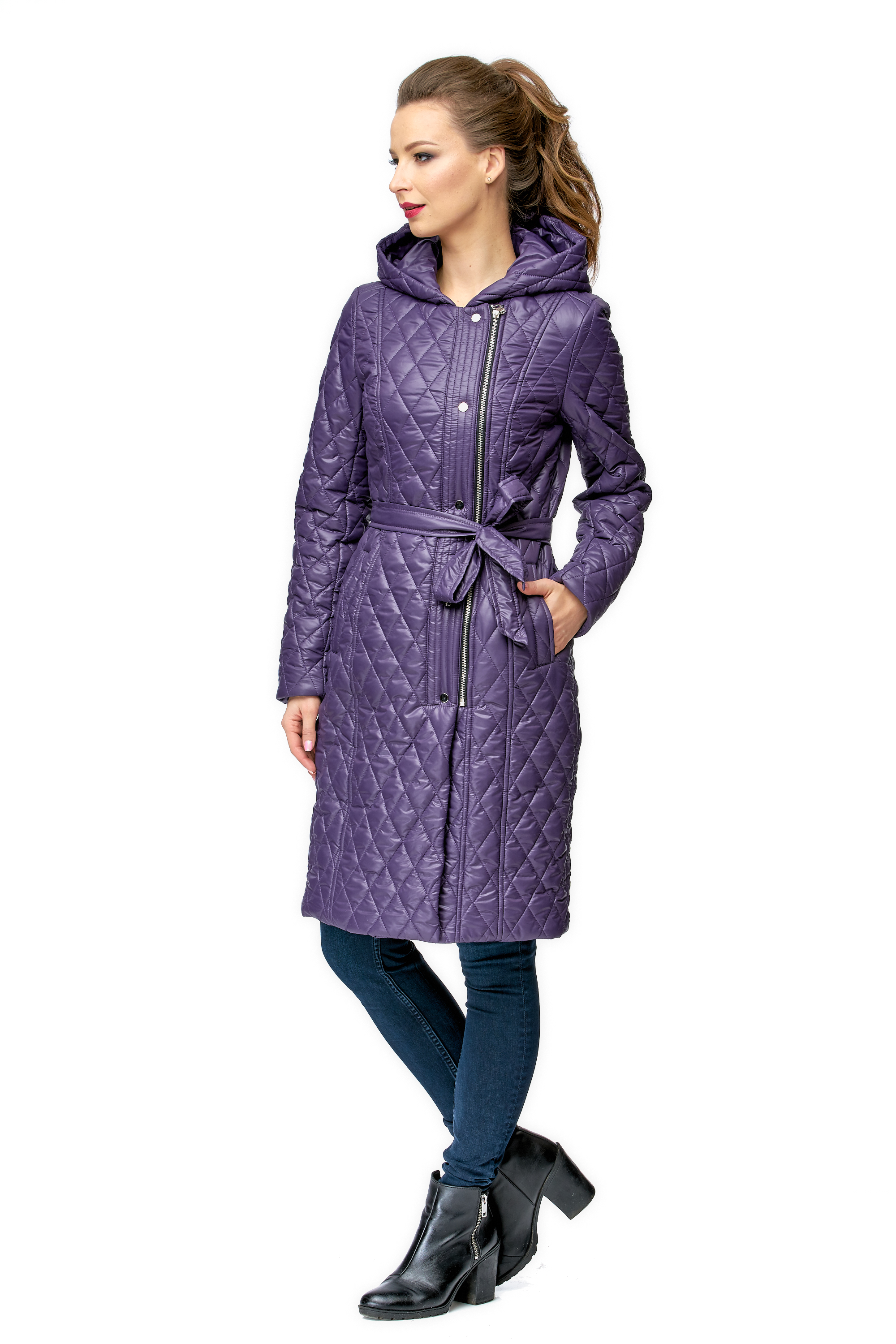 Женское пальто из текстиля с капюшоном 8000995-2