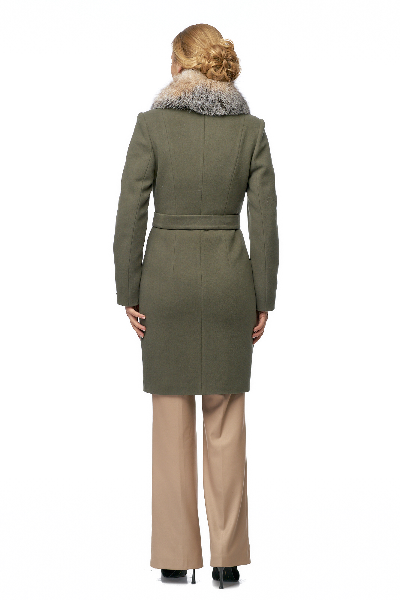 Женское пальто из текстиля с воротником, отделка песец 8001122-5
