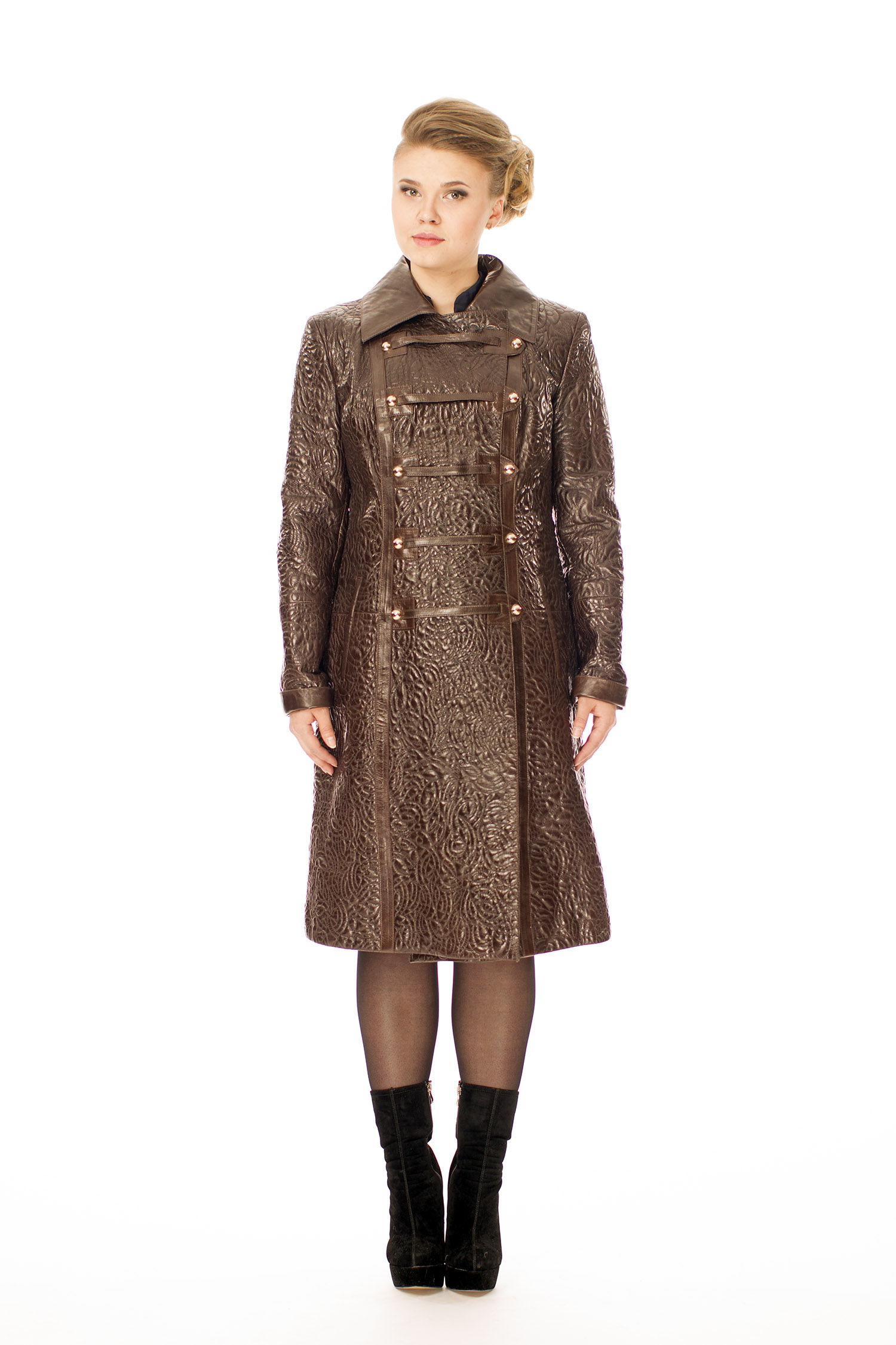 Женское кожаное пальто из натуральной кожи с воротником 8001760-3