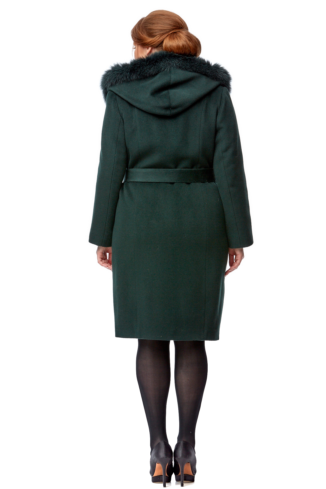 Женское пальто из текстиля с капюшоном, отделка песец 8001785-3