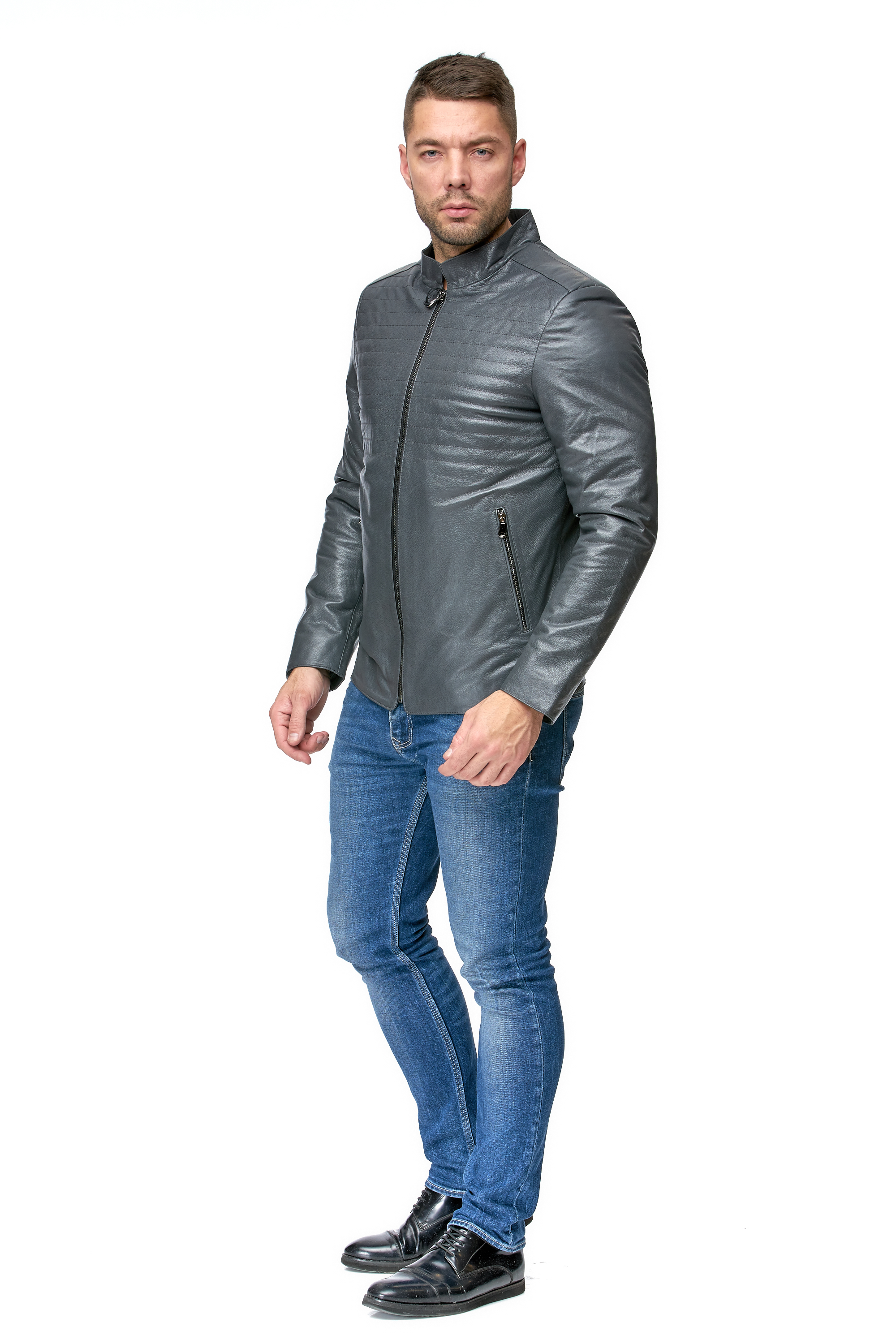 Мужская кожаная куртка из натуральной кожи с воротником 8002150-2