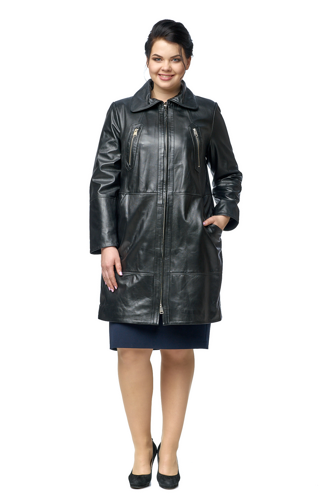 Женское кожаное пальто из натуральной кожи с воротником 8003202-2