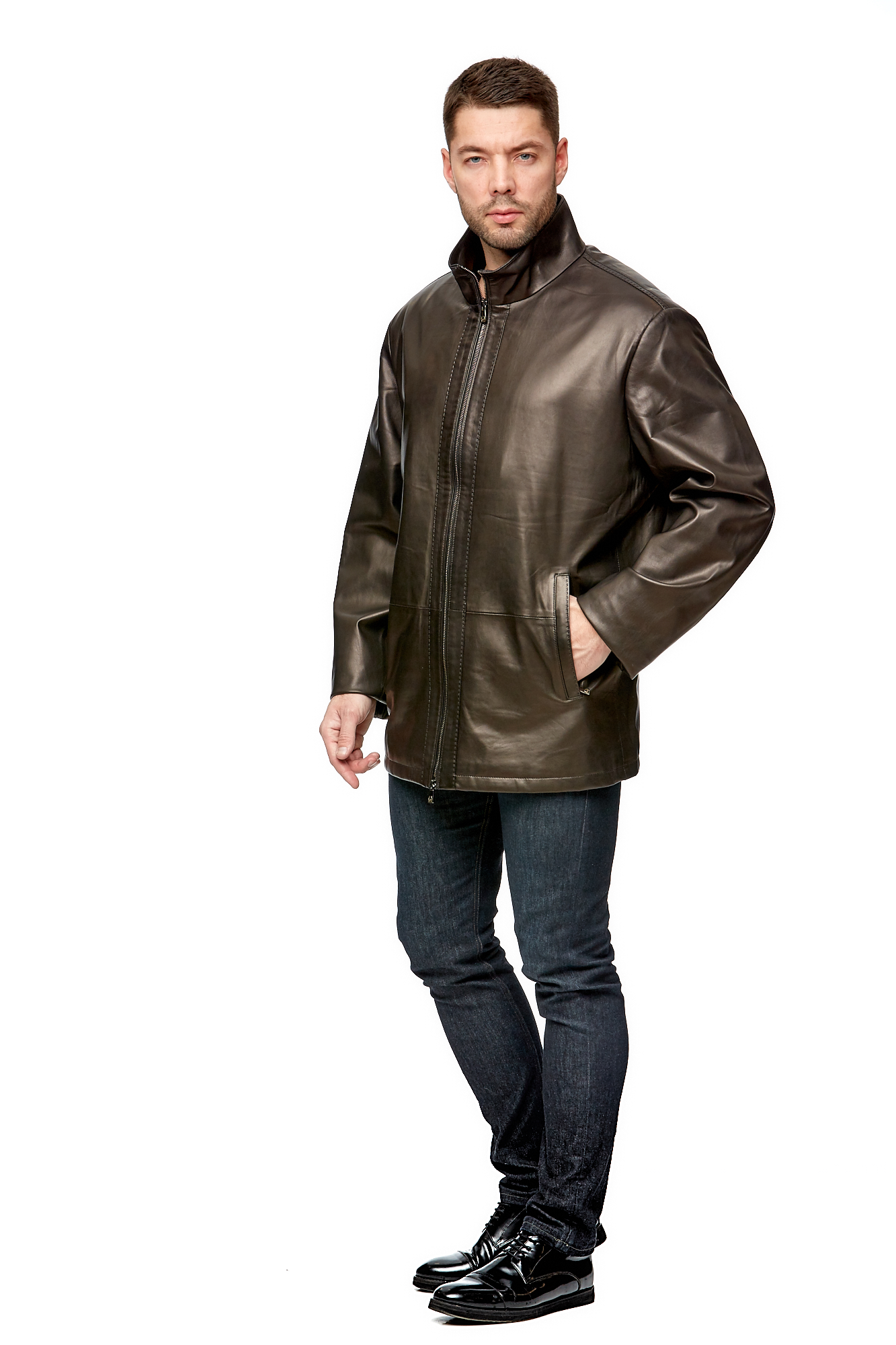 Мужская кожаная куртка из натуральной кожи с воротником 8005654-2