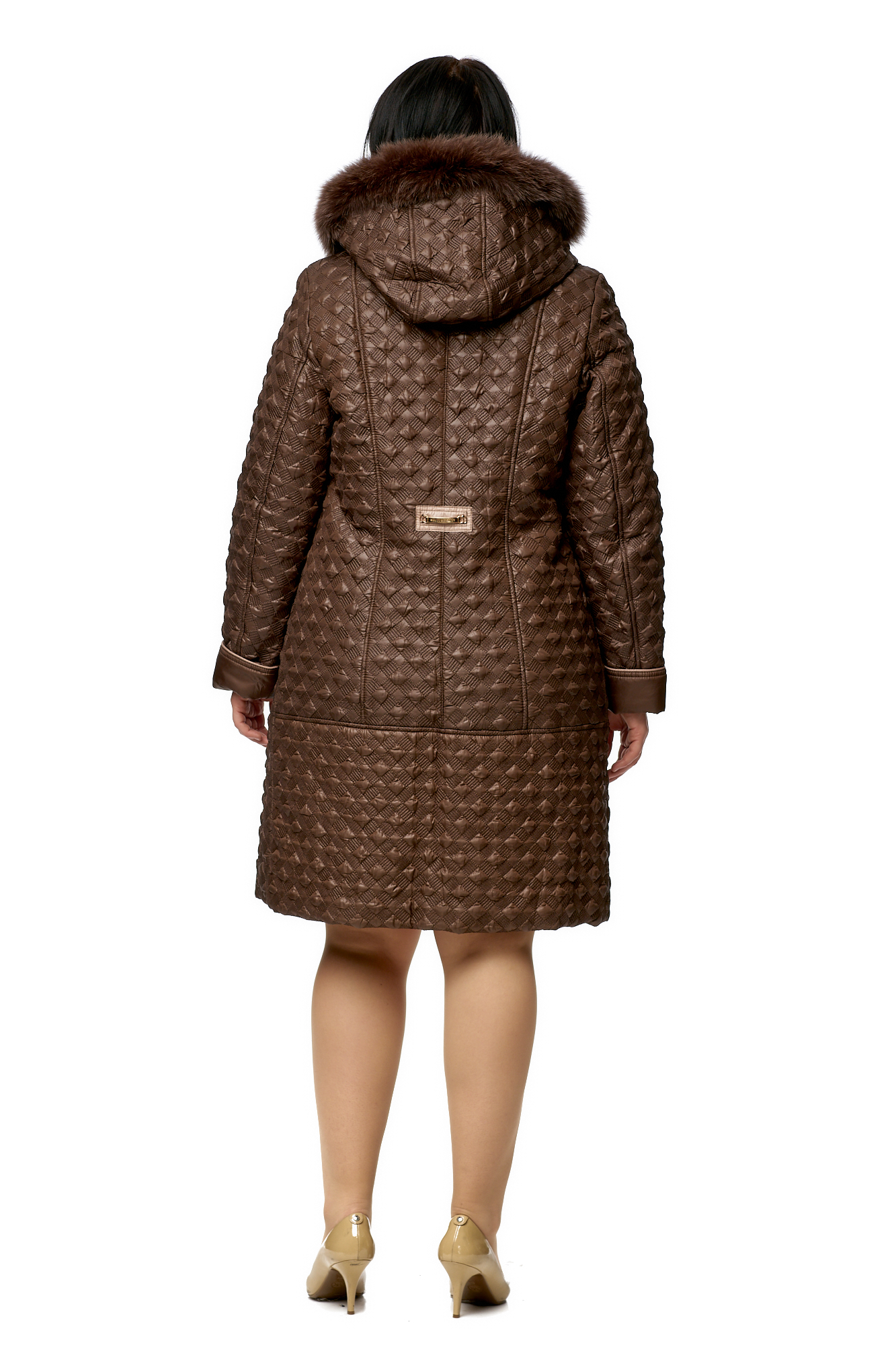 Женское пальто из текстиля с капюшоном, отделка песец 8009971-3