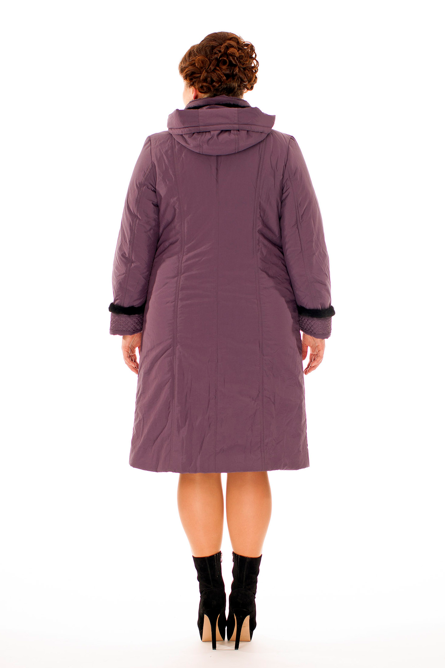 Женское пальто из текстиля с капюшоном, отделка норка 8009993-3