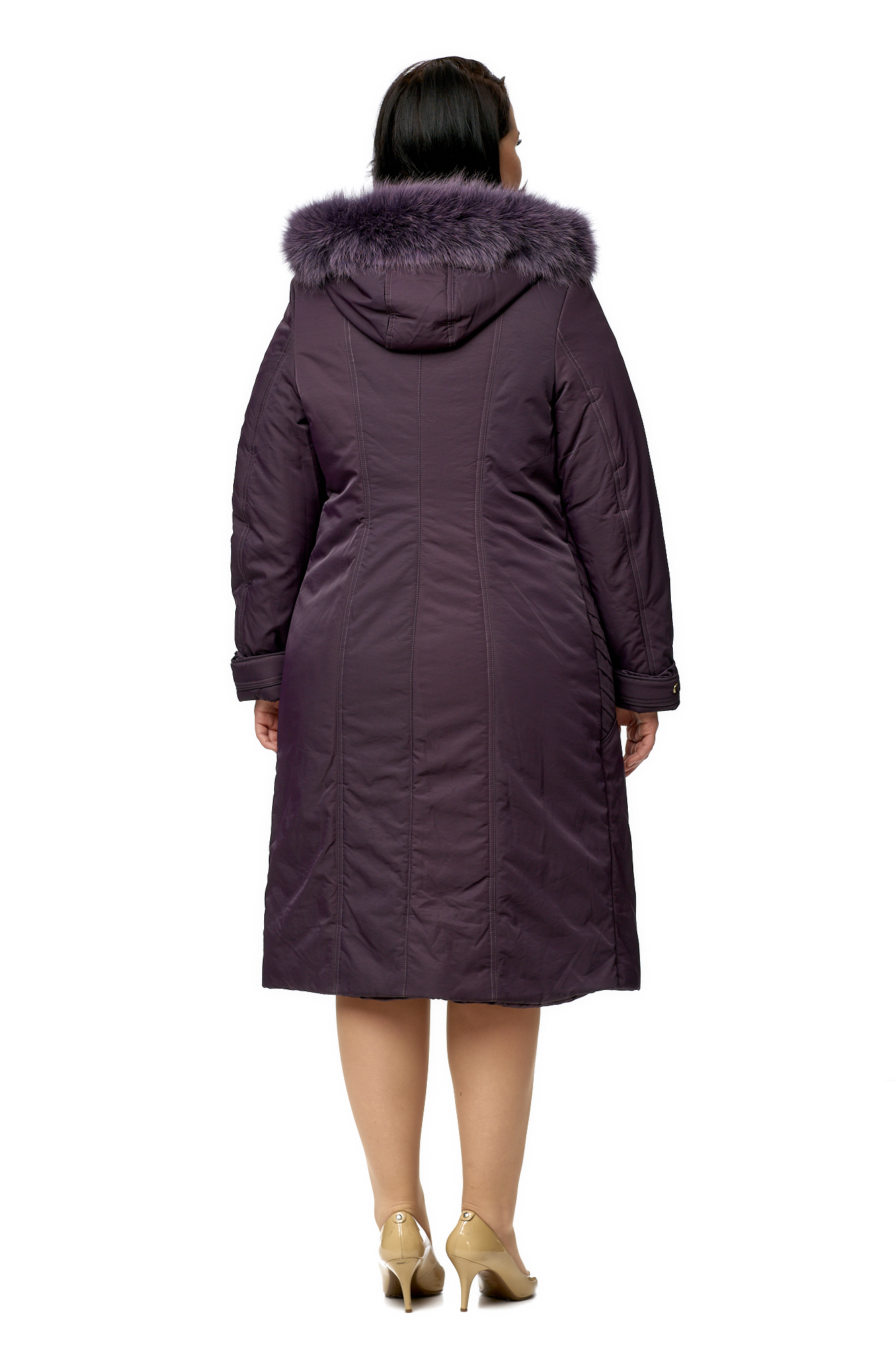 Женское пальто из текстиля с капюшоном, отделка песец 8010080-3