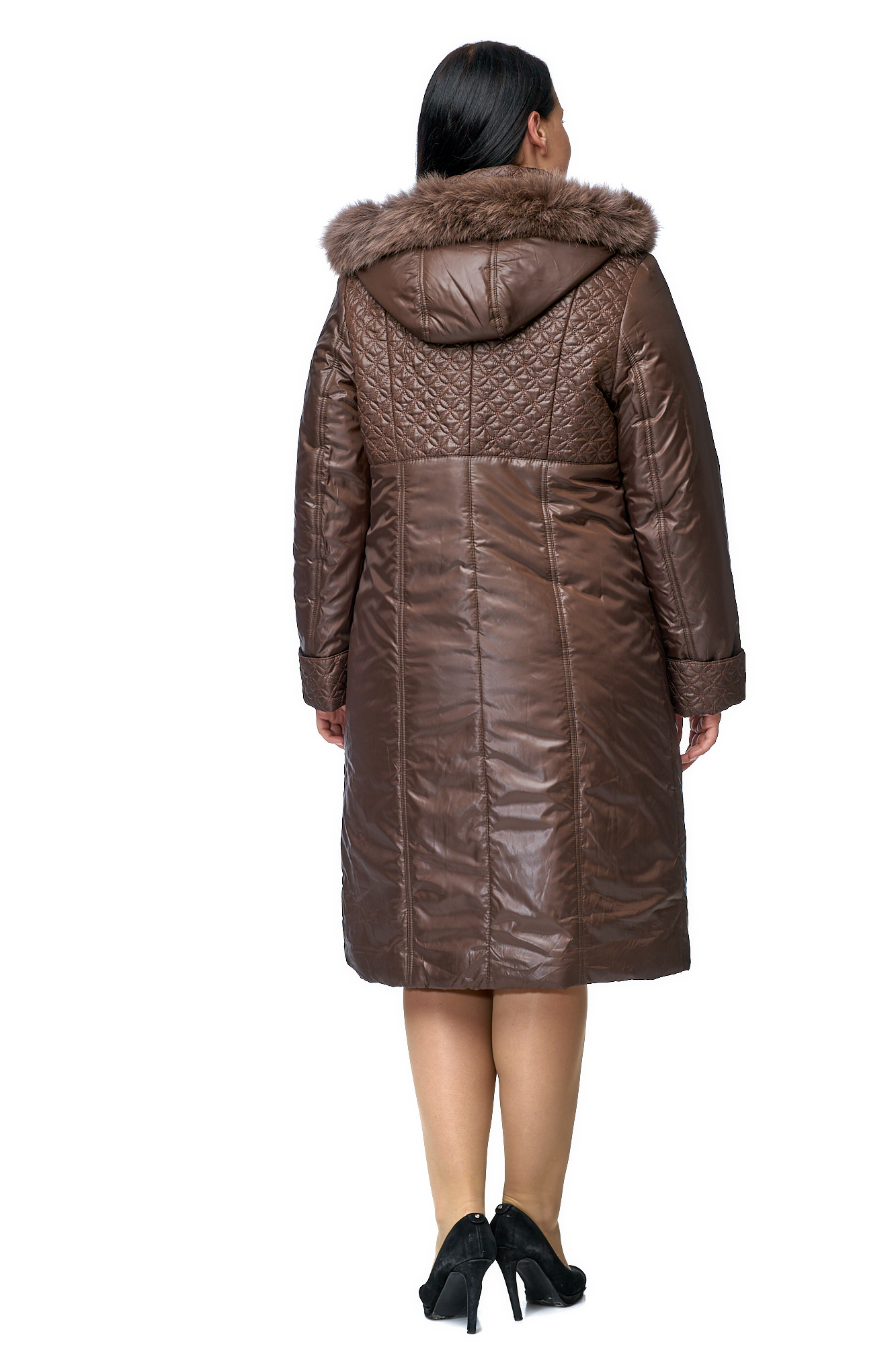 Женское пальто из текстиля с капюшоном, отделка песец 8010097-3